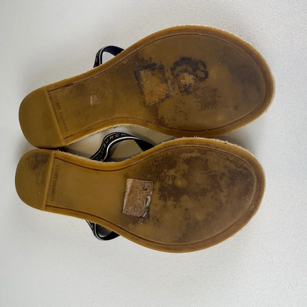 Tory Burch Ribbon Thong Espadrille Flip Flop Sandals Womens Perfect Navy Size 6 - Picture 6 of 8